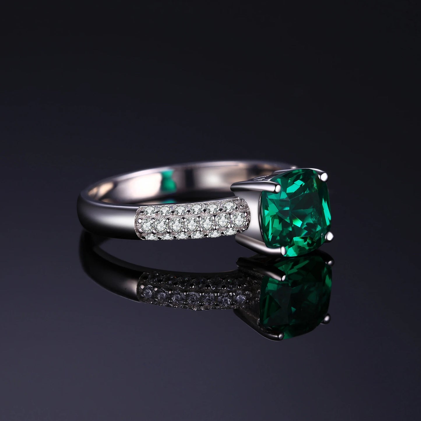 JewelryPalace Green Simulated Nano Emerald Created Ruby Ring 925 Sterling Silver Gemstone Solitaire Engagement Rings for Women