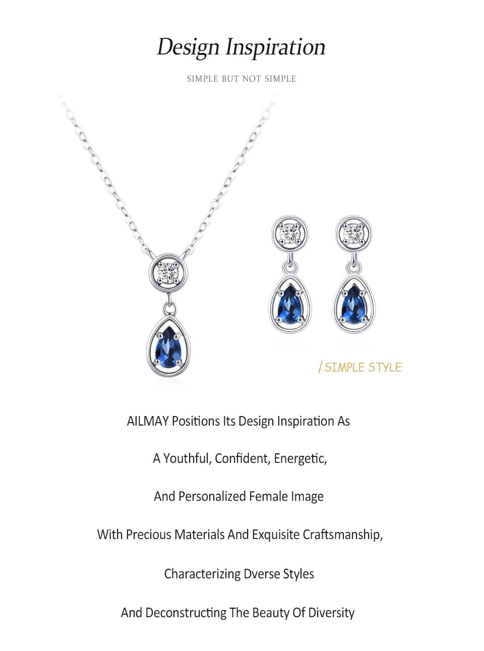ALYRAH 925 Sterling Silver Jewelry Set – Blue Zircon Water Drop Pendant Necklace & Earrings | Elegant Wedding Gift