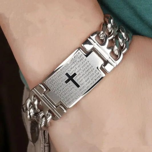 Urban Cross – Edelstahl Cuban Link Armband - Alyrah Jewellery