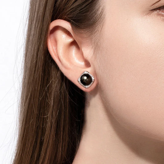 Midnight Elegance – Tahiti Perlen Ohrstecker 9–10 mm mit S925 Silber - Alyrah Jewellery
