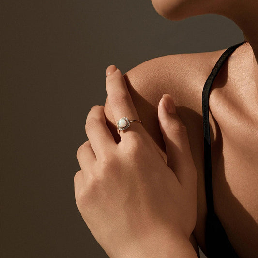 Urban Halo – Exquisite Square & Round Opal Ring - Alyrah Jewellery