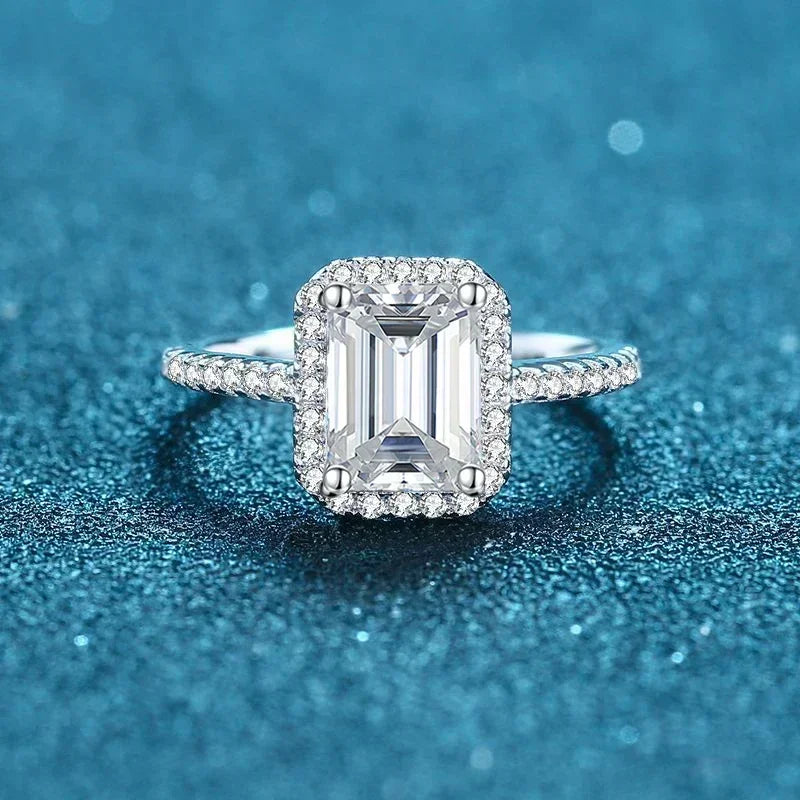 2 Carat Emerald Radiant Cut Moissanite Ring for Women | 925 Sterling Silver with 18K Gold Plating | Engagement & Wedding Band