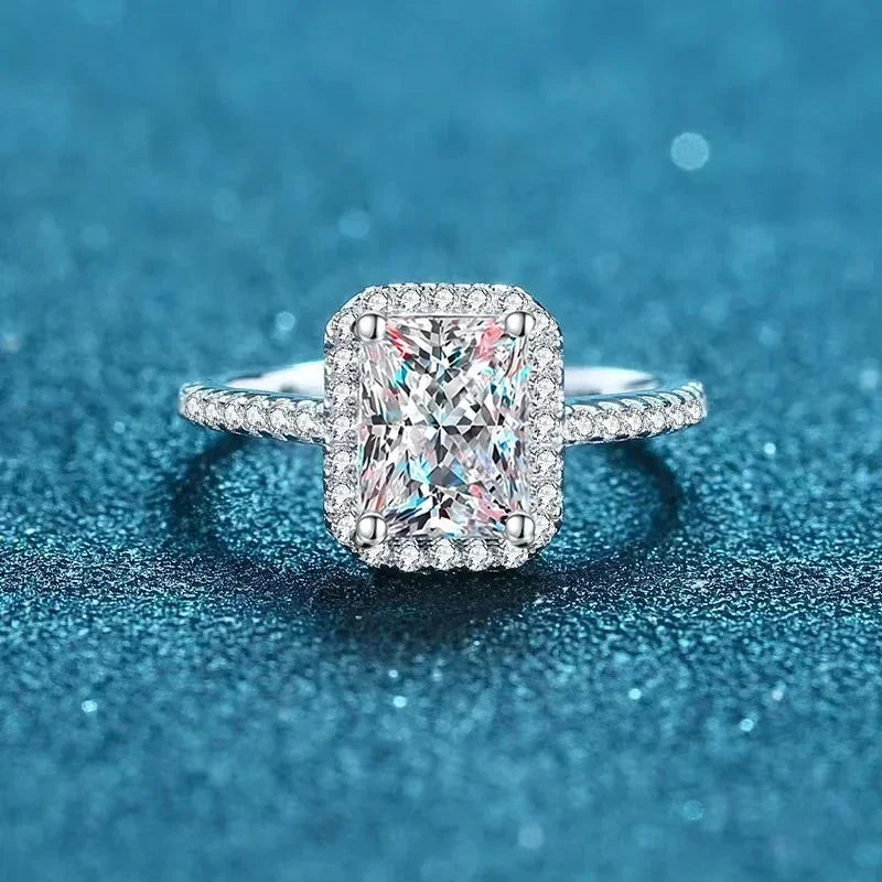 2 Carat Emerald Radiant Cut Moissanite Ring for Women | 925 Sterling Silver with 18K Gold Plating | Engagement & Wedding Band