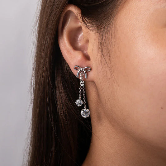 Moissanite Schleifen-Ohrringe – 925 Sterling Silber Drop Earrings - Alyrah Jewellery