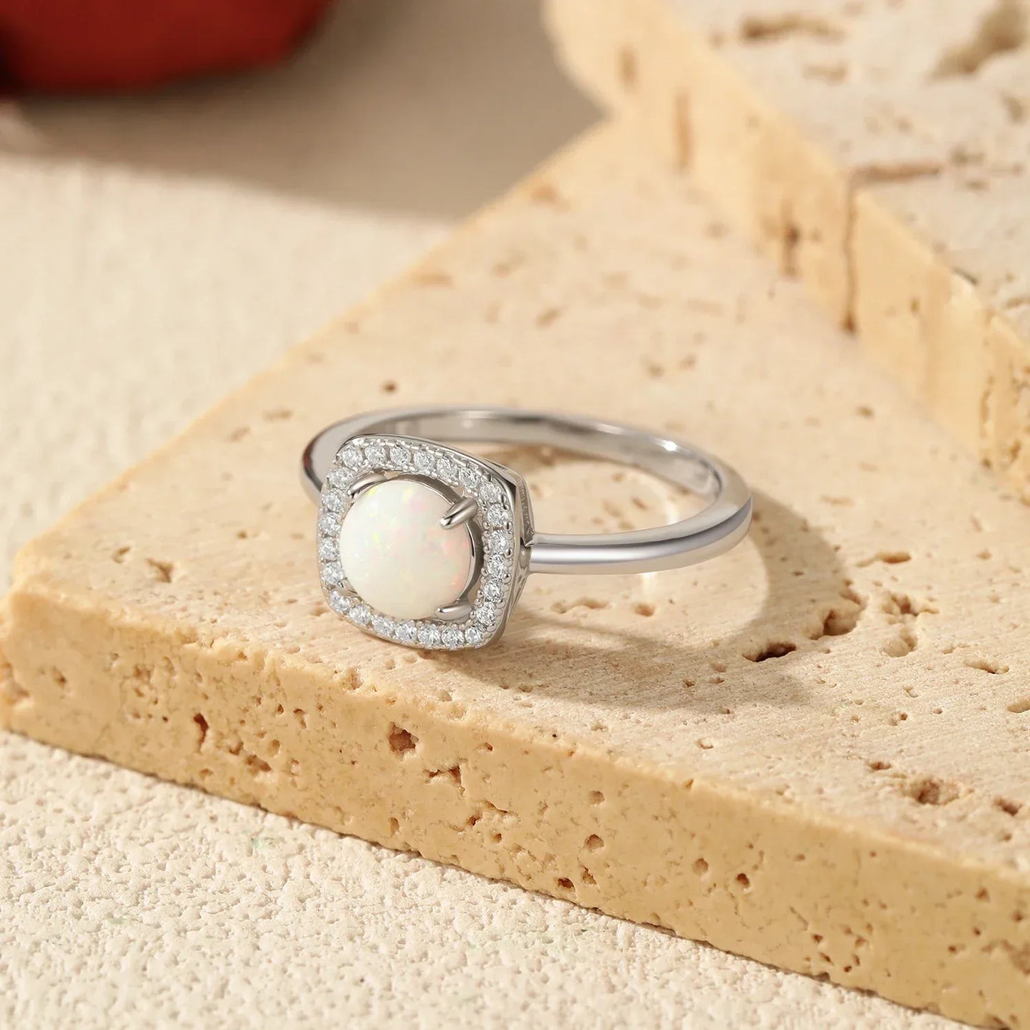 Urban Halo – Exquisite Square & Round Opal Ring - Alyrah Jewellery