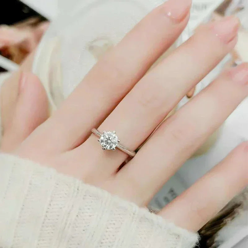 Moissanite Ring for Women 0.5-5ct | 925 Sterling Silver with White Gold Plating | Engagement & Wedding Band