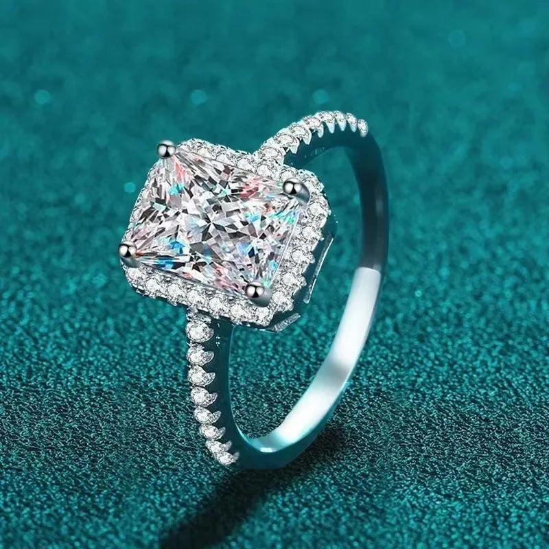 2 Carat Emerald Radiant Cut Moissanite Ring for Women | 925 Sterling Silver with 18K Gold Plating | Engagement & Wedding Band
