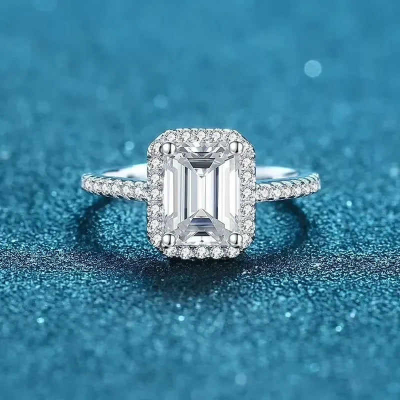 2 Carat Emerald Radiant Cut Moissanite Ring for Women | 925 Sterling Silver with 18K Gold Plating | Engagement & Wedding Band