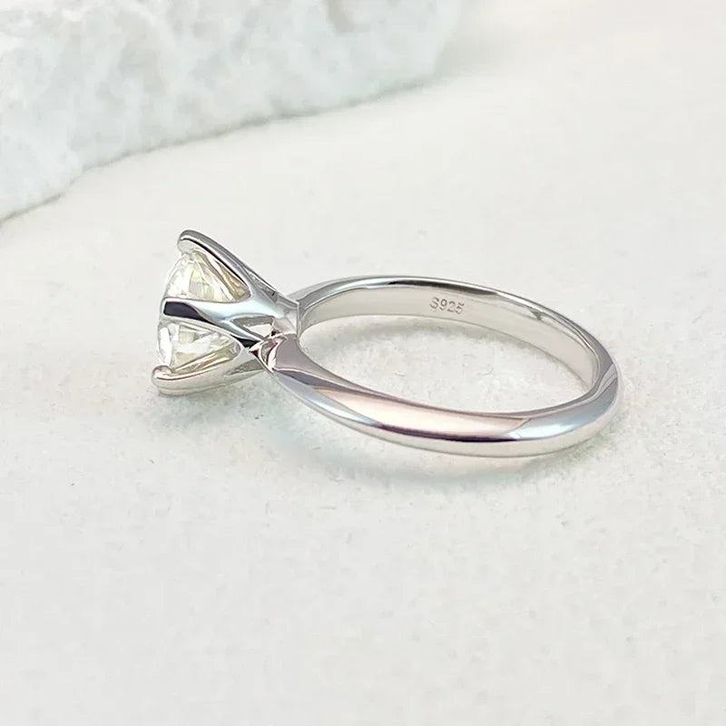 Moissanite Ring for Women 0.5-5ct | 925 Sterling Silver with White Gold Plating | Engagement & Wedding Band