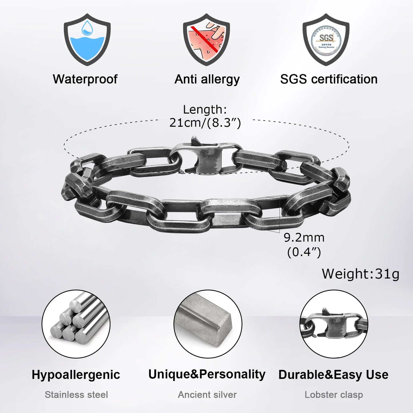 Shadow Forge – Vintage bracelet with rectangular paperclip chain