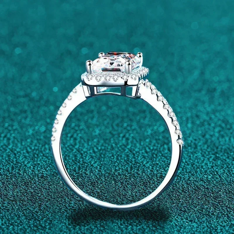 2 Carat Emerald Radiant Cut Moissanite Ring for Women | 925 Sterling Silver with 18K Gold Plating | Engagement & Wedding Band
