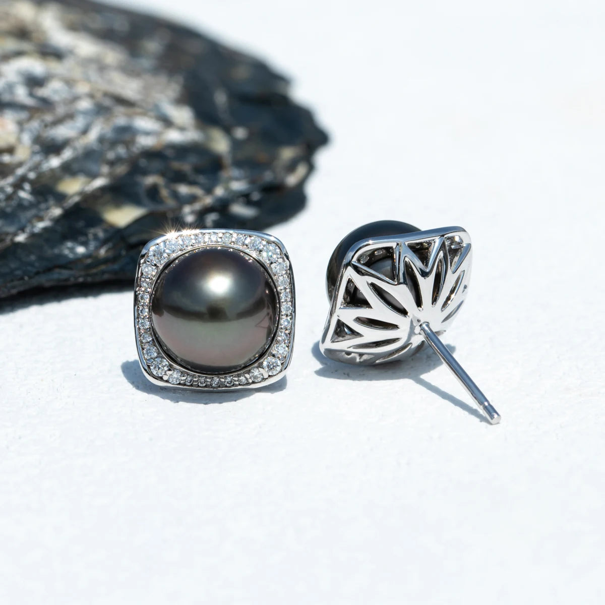 Midnight Elegance – Tahiti Perlen Ohrstecker 9–10 mm mit S925 Silber