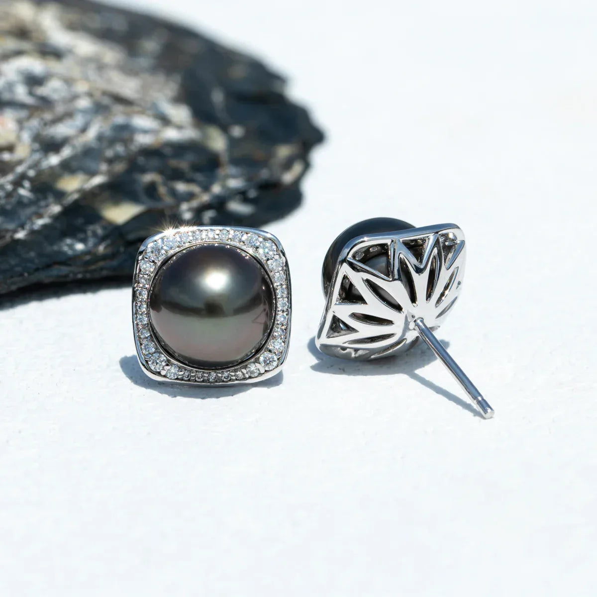 Midnight Elegance – Tahiti Perlen Ohrstecker 9–10 mm mit S925 Silber - Alyrah Jewellery