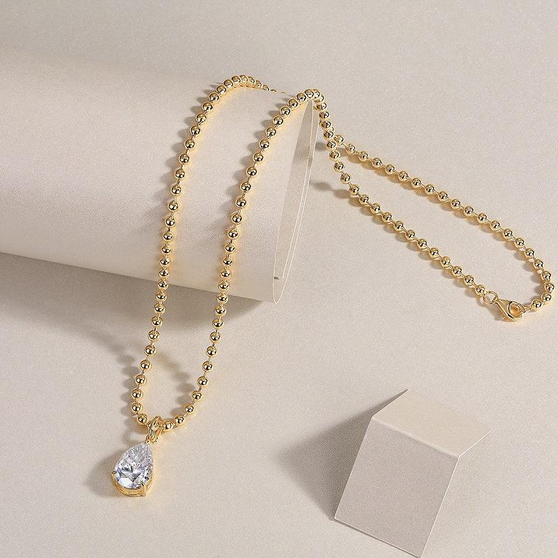 Wish Light – Trendiges S925 Silber Collier mit 9×13 mm tropfenförmigem Moissanit & Vergoldung - Alyrah Jewellery