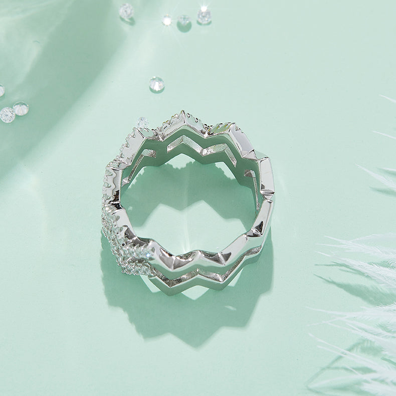 Diamond Shine – Elegante anello a zigzag in argento con moissanite di alta qualità