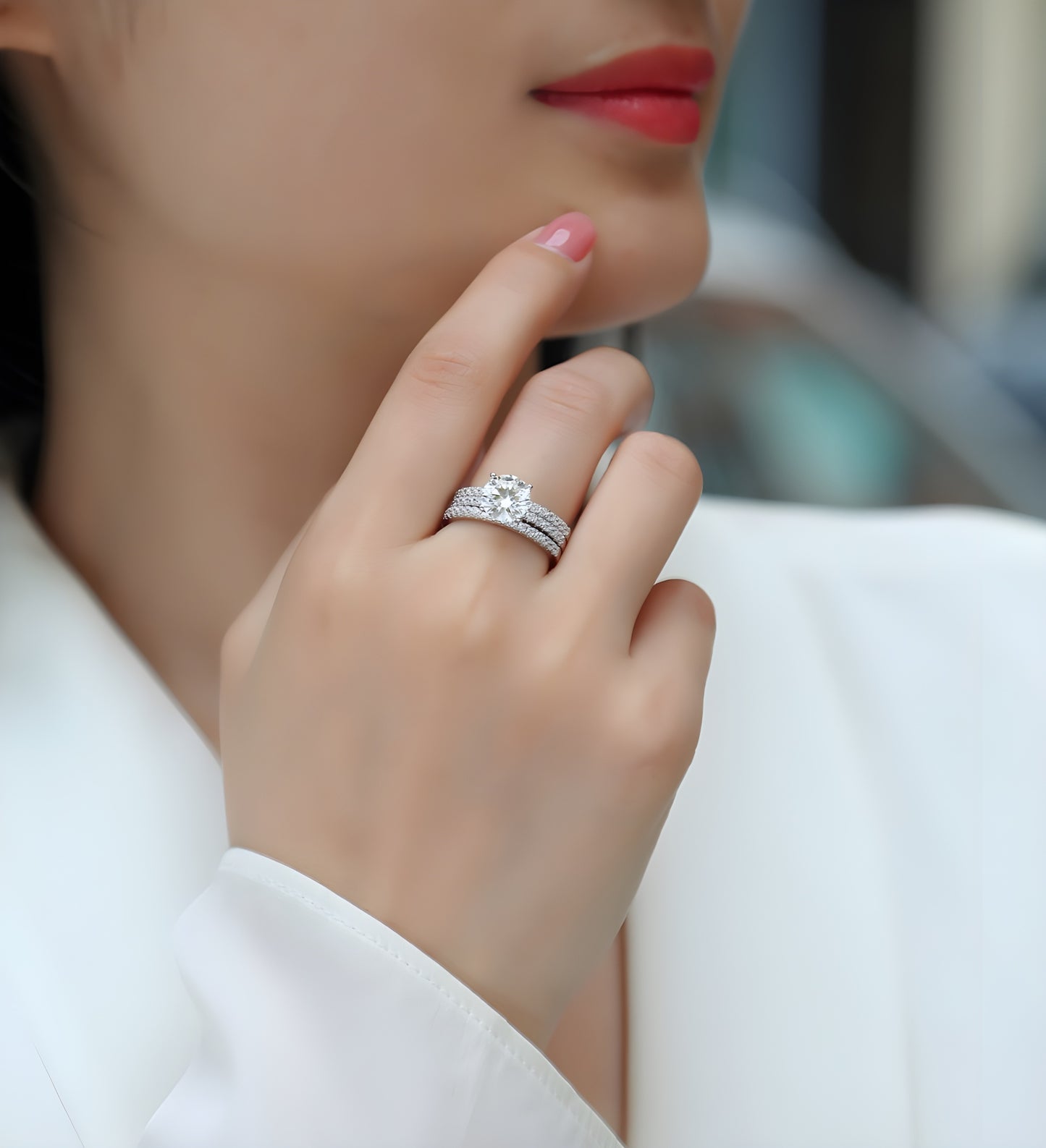 Trinity – Eleganter Moissanit-Ehering Silber