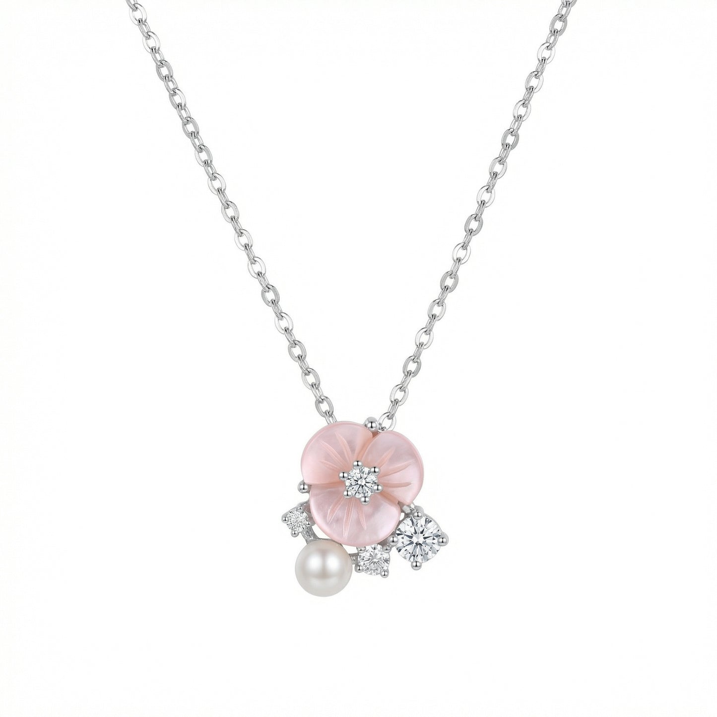 Rosenglanz – Collana in argento 925 con fiore, perla e cristalli