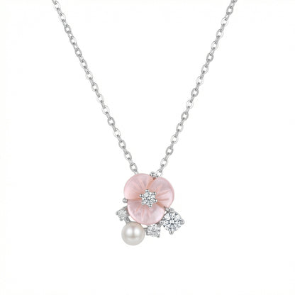 Rosenglanz – Collana in argento 925 con fiore, perla e cristalli