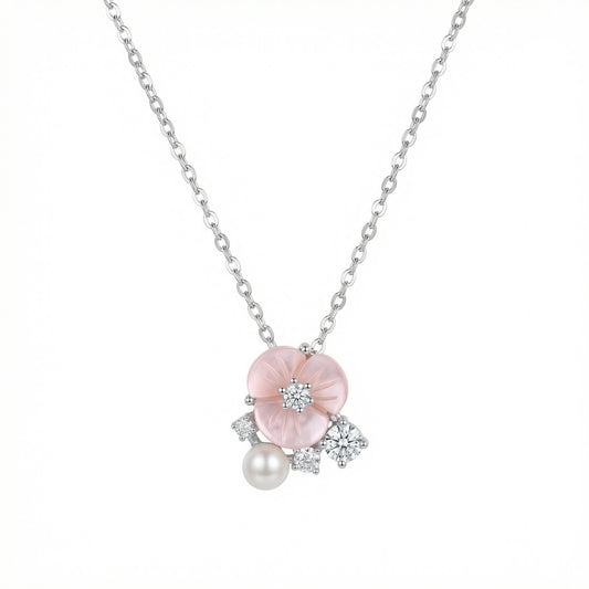Rosenglanz – Collana in argento 925 con fiore, perla e cristalli