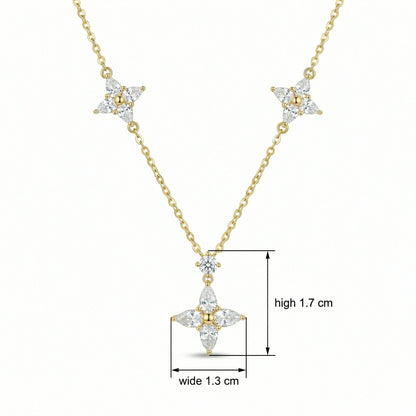Blossom Harmony – 925 Silver Necklace with Triple Floral Design