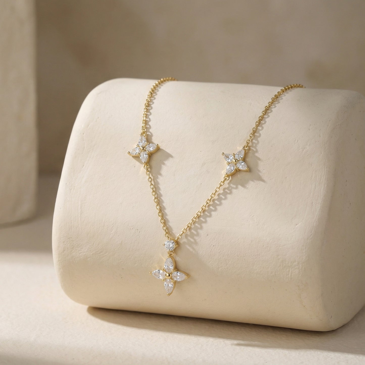 Blossom Harmony – 925 Silver Necklace with Triple Floral Design