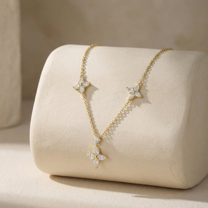 Blossom Harmony – 925 Silver Necklace with Triple Floral Design