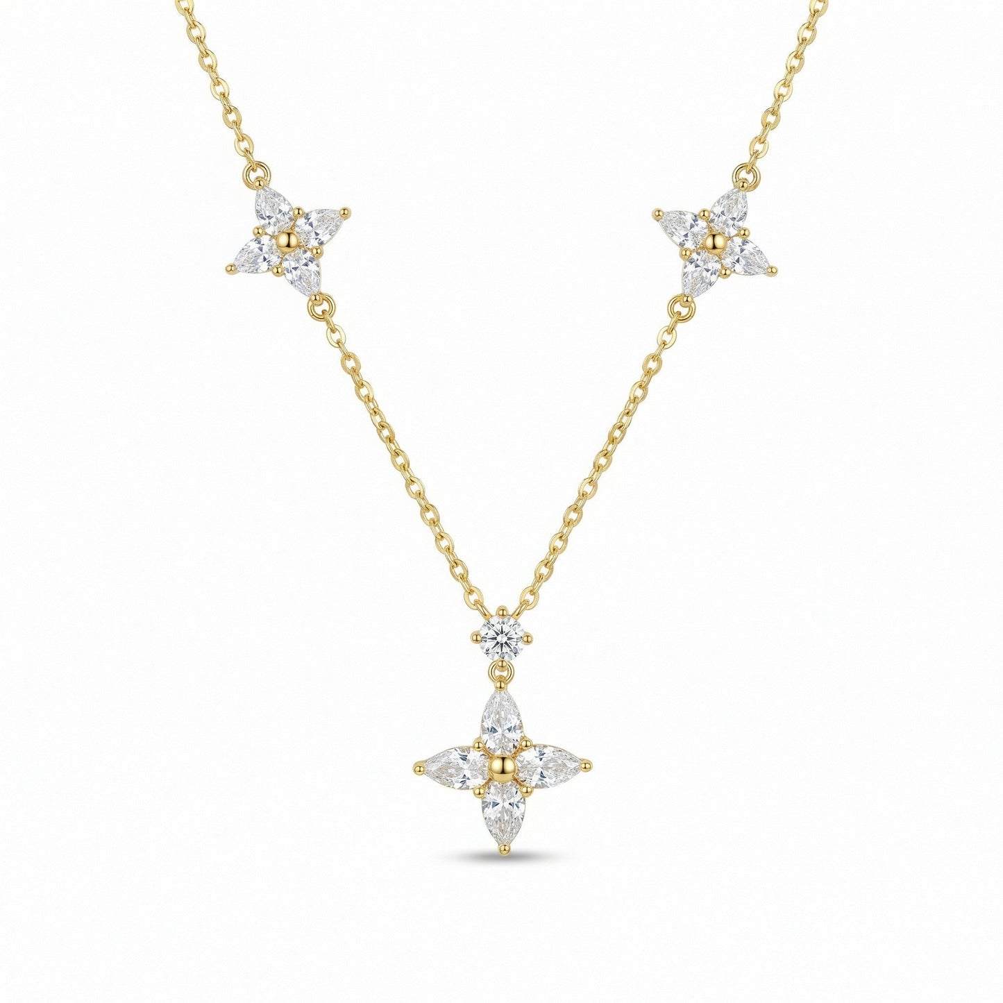 Blossom Harmony – 925 Silver Necklace with Triple Floral Design