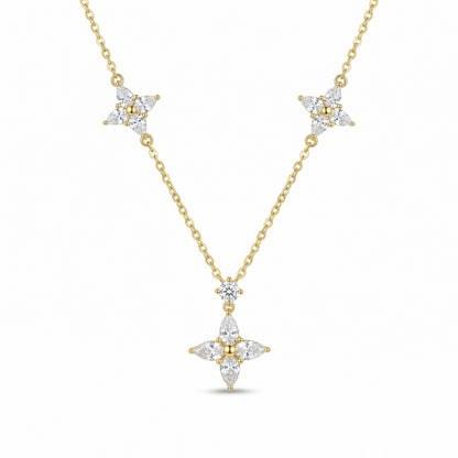 Blossom Harmony – 925 Silver Necklace with Triple Floral Design