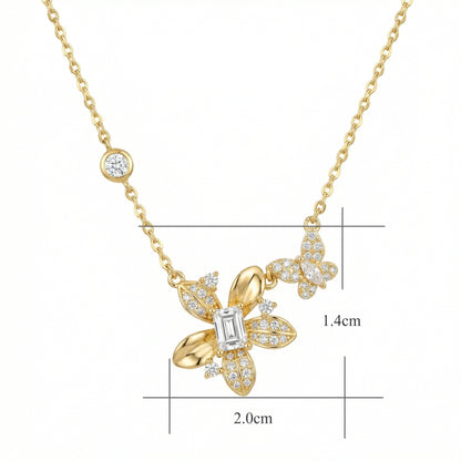 Blütentraum – Collana in argento 925 con fiore di diamanti e farfalla