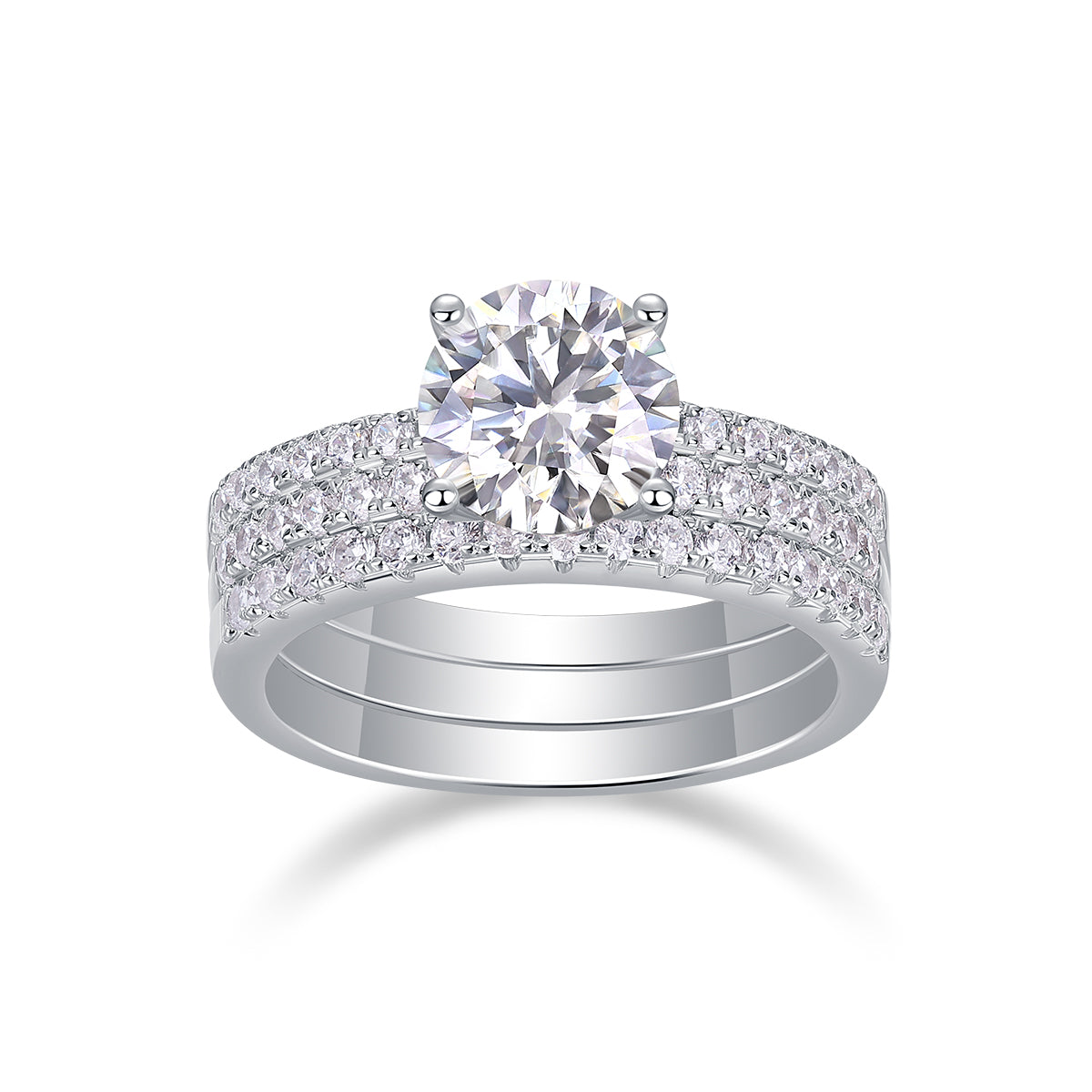 Trinity – Eleganter Moissanit-Ehering Silber