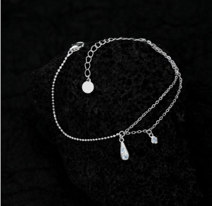 Crystal Tear  – Minimalistisches Doppelketten-Armband aus Sterling Silber
