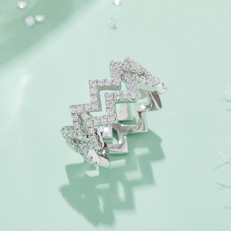 Diamond Shine – Elegante anello a zigzag in argento con moissanite di alta qualità