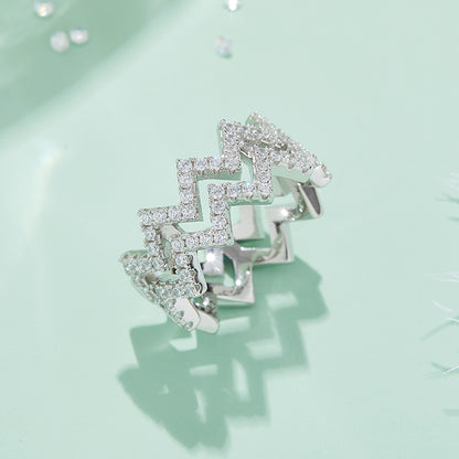 Diamond Shine – Elegante anello a zigzag in argento con moissanite di alta qualità