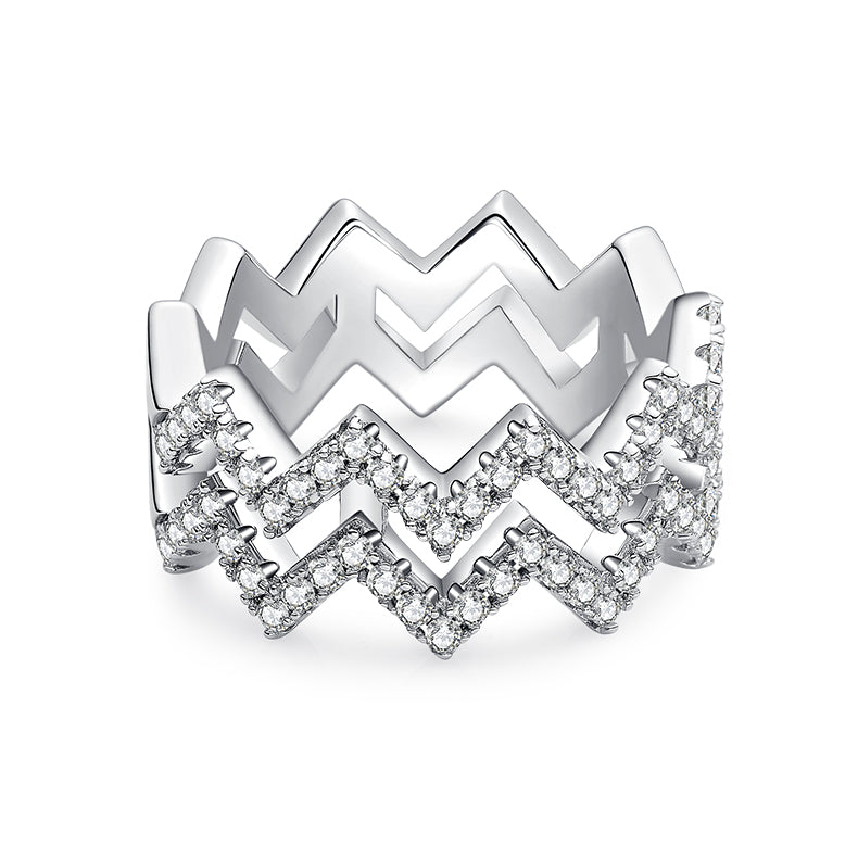 Diamond Shine – Elegante anello a zigzag in argento con moissanite di alta qualità