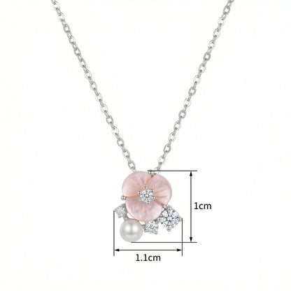 Rosenglanz – Collana in argento 925 con fiore, perla e cristalli