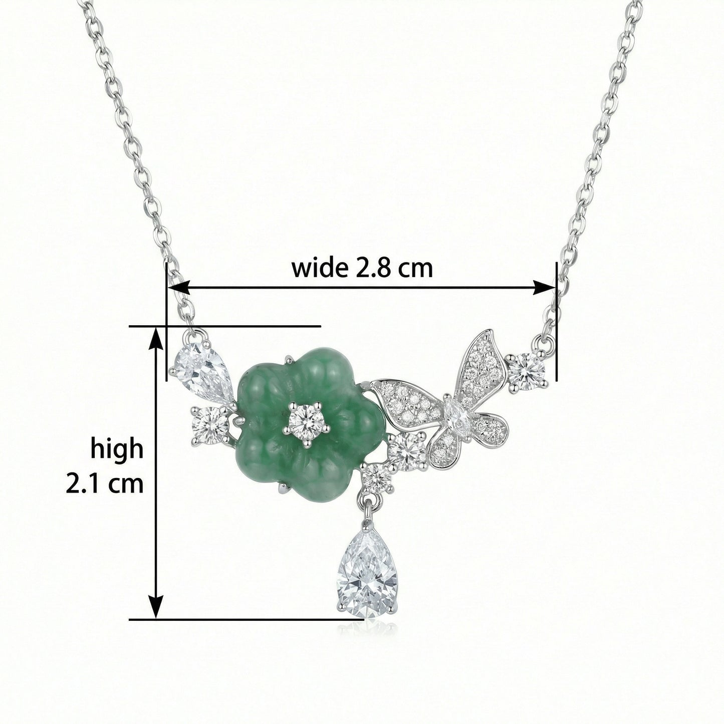 Emerald Enchantment – 925 Silver Necklace with Jade Blossom & Butterfly