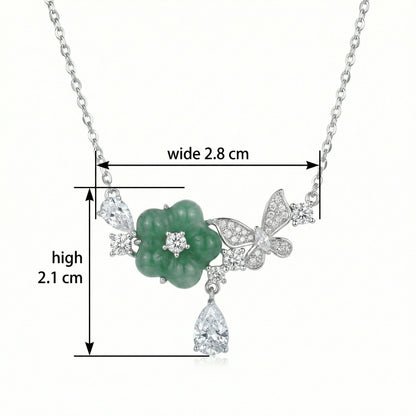 Emerald Enchantment – 925 Silver Necklace with Jade Blossom & Butterfly