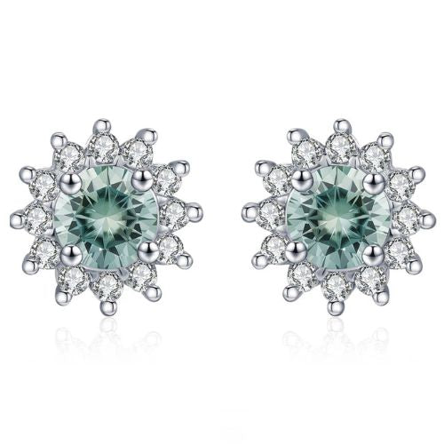 Emerald Sun – Green Moissanite Stud Earrings
