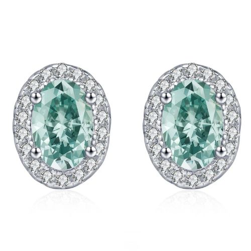 Emerald Halo – Green Moissanite Oval Stud Earrings