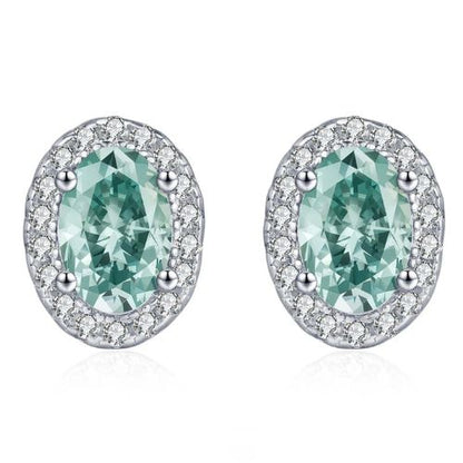 Emerald Halo – Green Moissanite Oval Stud Earrings