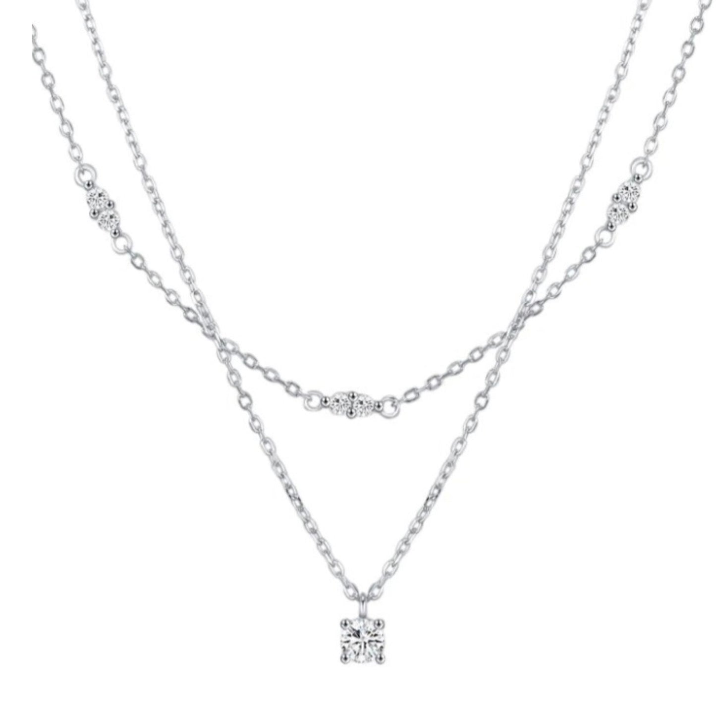 Eternal Radiance – Double-Layered Moissanite Pendant Necklace
