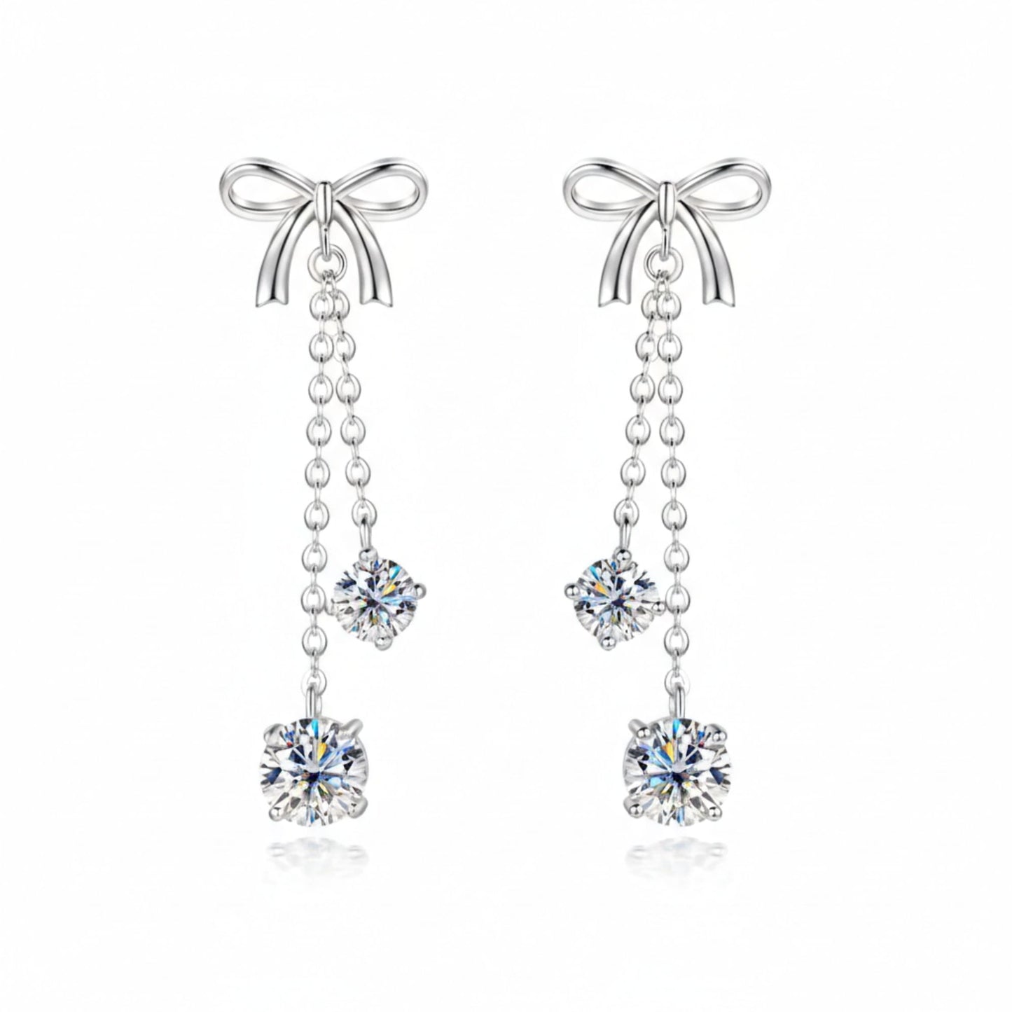 Moissanite Schleifen-Ohrringe – 925 Sterling Silber Drop Earrings