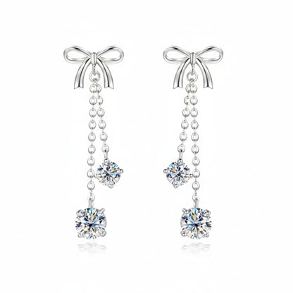 Moissanite Schleifen-Ohrringe – 925 Sterling Silber Drop Earrings