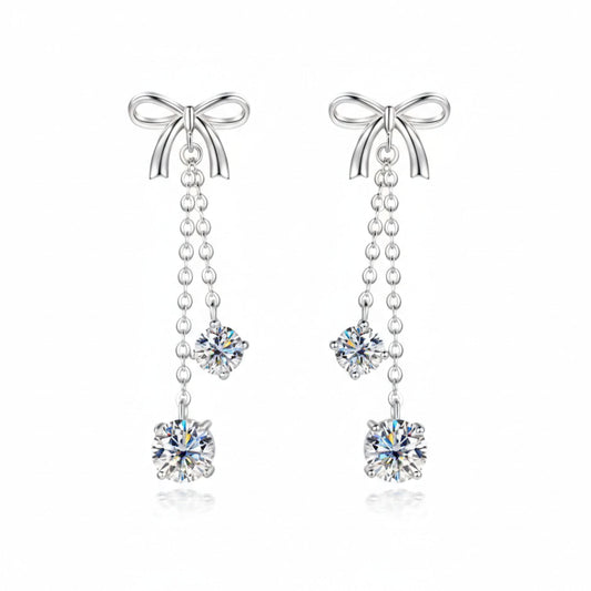 Moissanite Schleifen-Ohrringe – 925 Sterling Silber Drop Earrings
