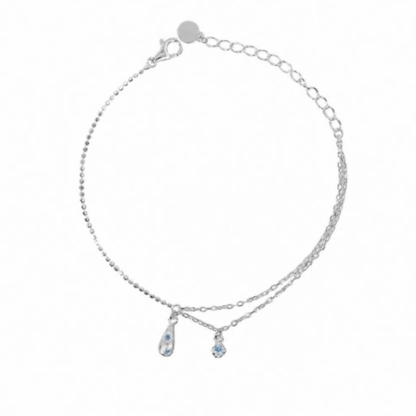 Crystal Tear  – Minimalistisches Doppelketten-Armband aus Sterling Silber
