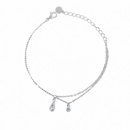 Crystal Tear  – Minimalistisches Doppelketten-Armband aus Sterling Silber