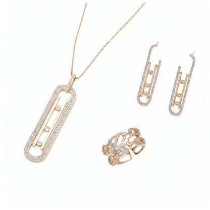 Luxury Geometry – Schichtbares Schmuckset: Anhänger, Ohrringe & Ring