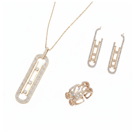 Luxury Geometry – Schichtbares Schmuckset: Anhänger, Ohrringe & Ring