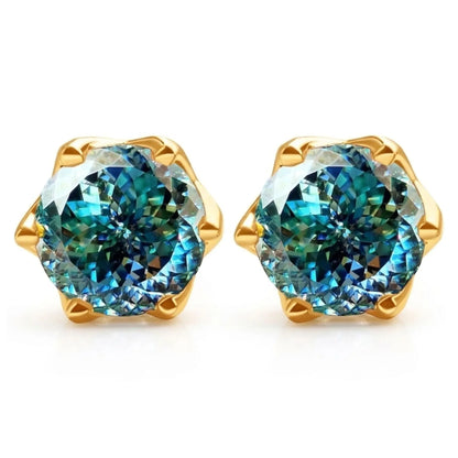 Ocean Fire – 6,5 mm Portuguese Cut Cyan Moissanite Ohrstecker aus 925 Sterling Silber - Alyrah Jewellery