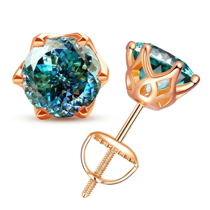 Ocean Fire – 6,5 mm Portuguese Cut Cyan Moissanite Ohrstecker aus 925 Sterling Silber - Alyrah Jewellery